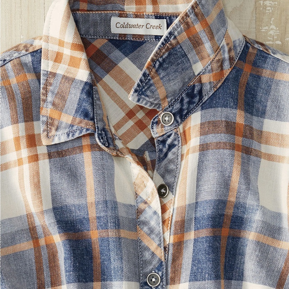Coldwater Creek Rust, White and Navy Cotton Buttondown🦊
